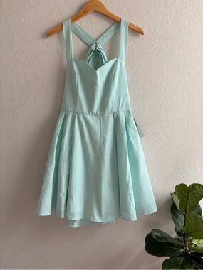 Lauren James Livingston Seersucker Green Stripe Dress Size Large NWT